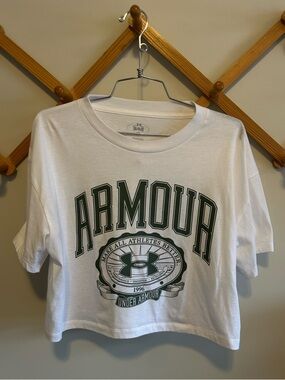 Under Armour White Tee with Dark Green Graphic.
